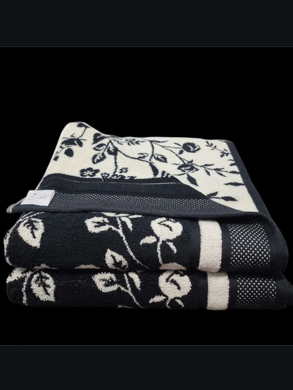 8pc Loft Black Cream Floral Bath Hand Washcloth Towel Set New